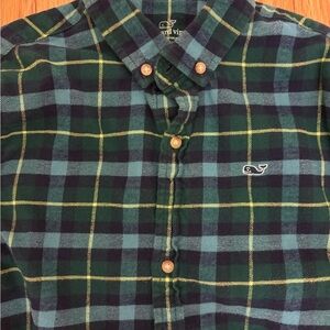 Vineyard Vines Boys Small Green Flannel Plaid Shirt